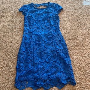Romance Language Blue Backless Lace Dress
